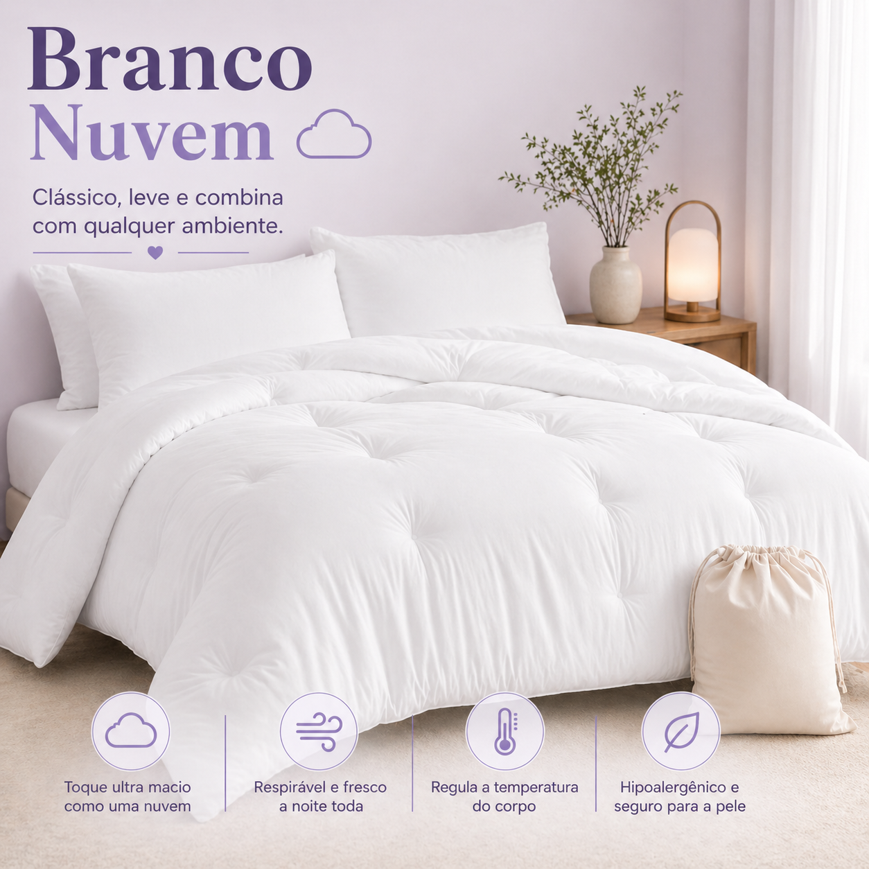 Edredom Premium Branco Nuvem
