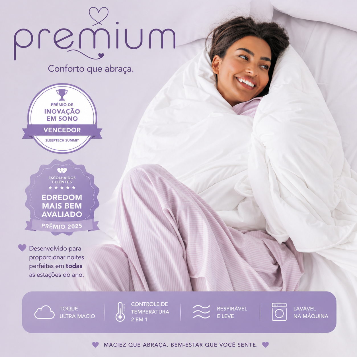 Edredom Premium arrumado em uma cama clara